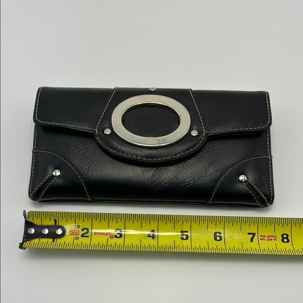 Women's Trifold Wallet Clutch Black with Silver & Stitch Details Casual - Picture 2 of 13
